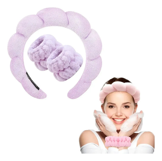 Set de spa facial de 3 piezas con diadema y muñequeras